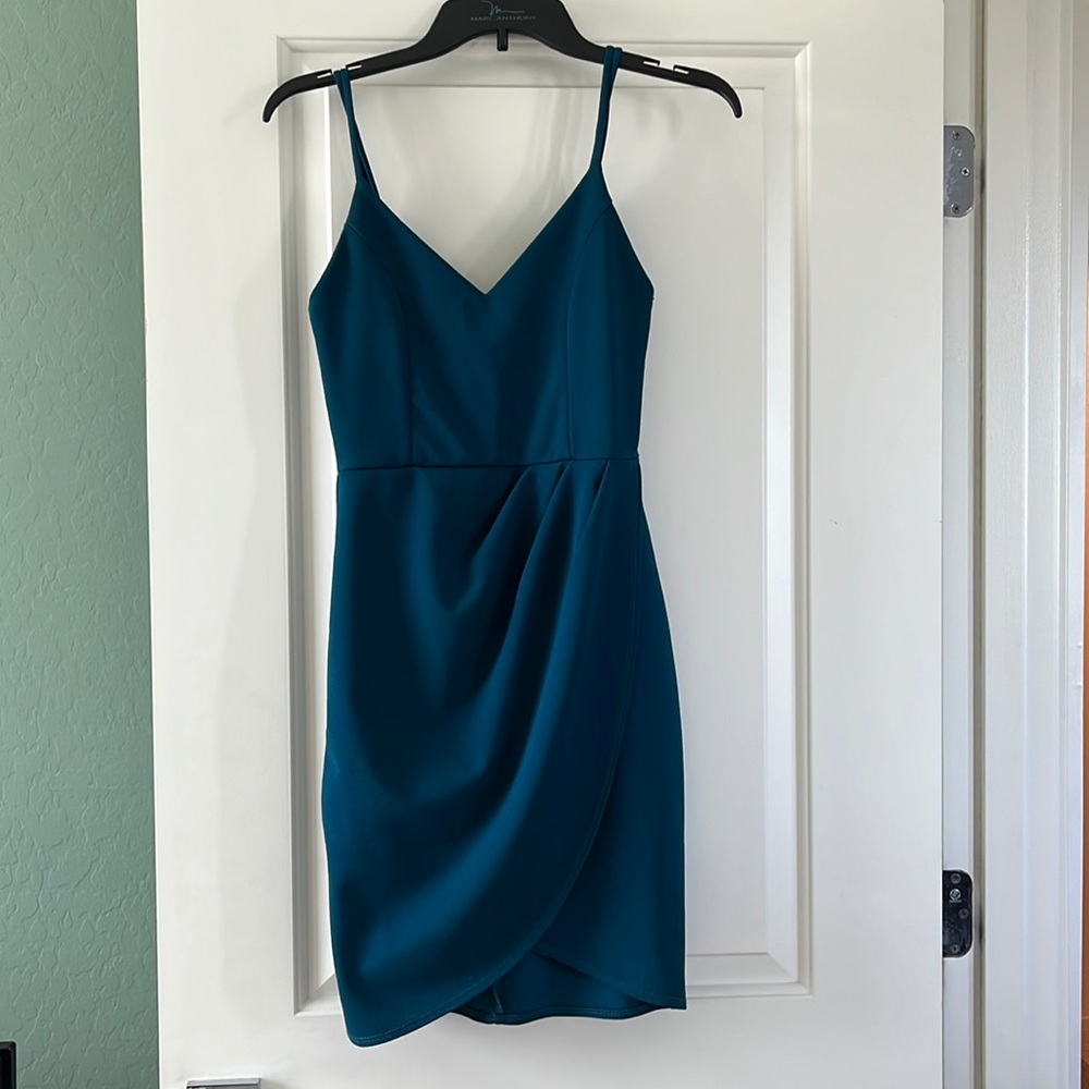 Forever Your Girl Teal Blue Bodycon asymmetrical dress from Lulu’s!